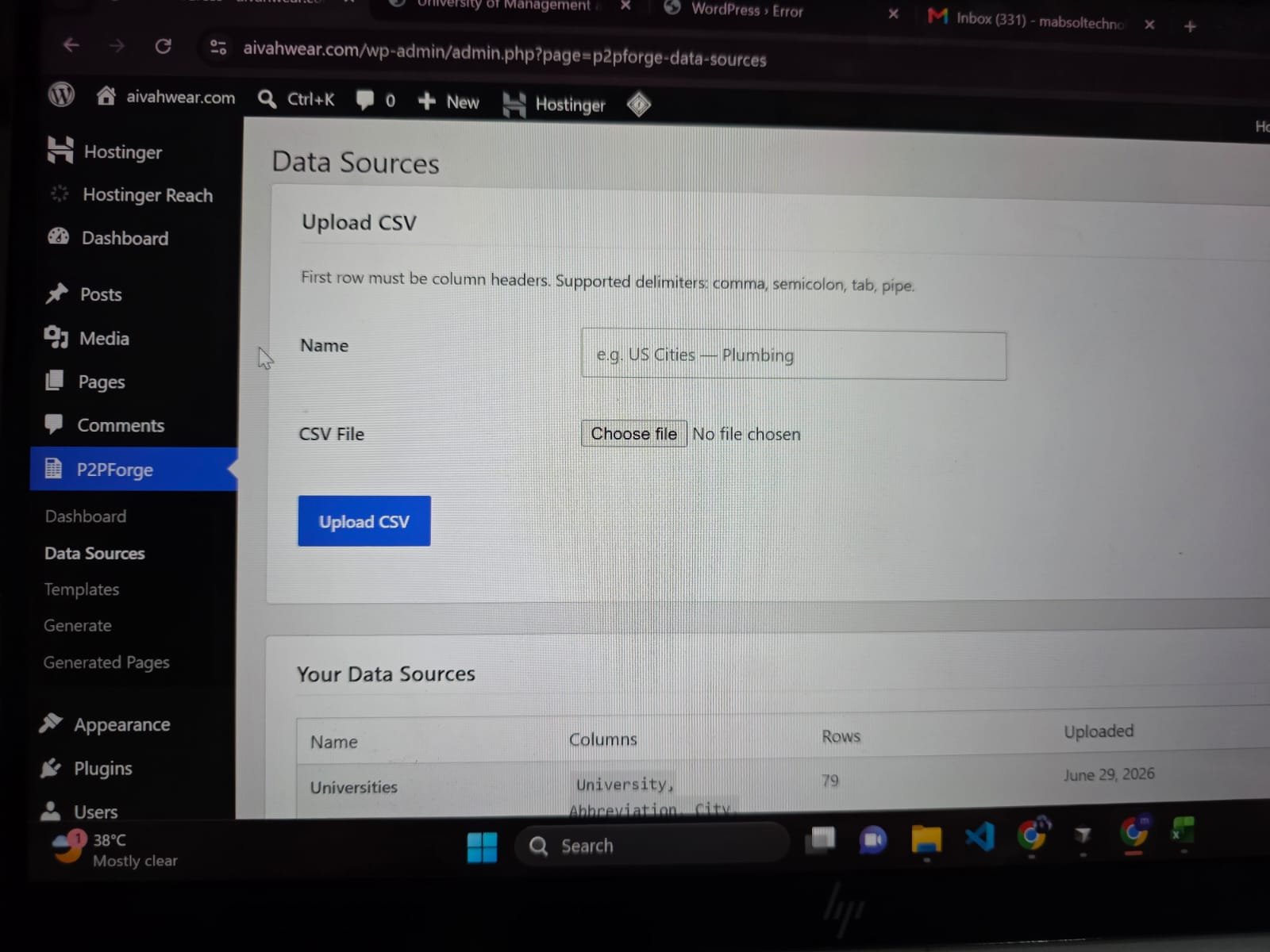 P2PForge WordPress plugin dashboard